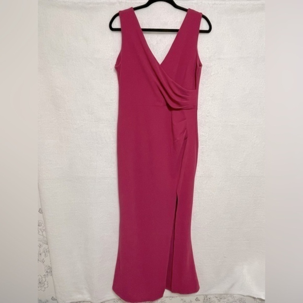 Hot Pink V Neck Formal Gown Stretchy Mermaid‎ Hem Maxi Dress Large